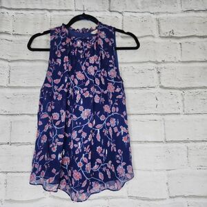 Rebecca Taylor Sleeveless Flowy Blouse Womens Size 2 Mock Neck Silk Top Lined